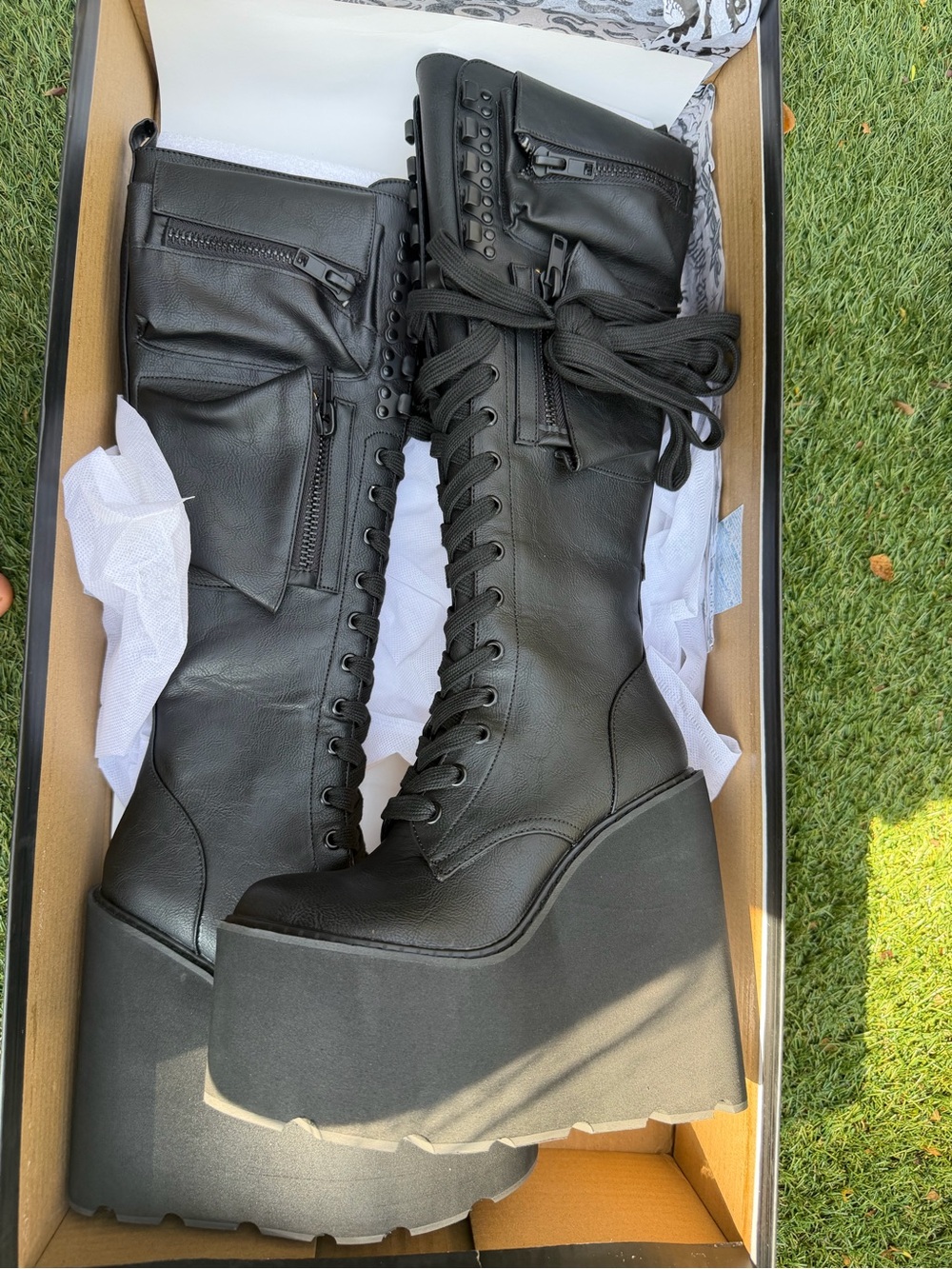 Dolls Kill obsidian pocket platform boots